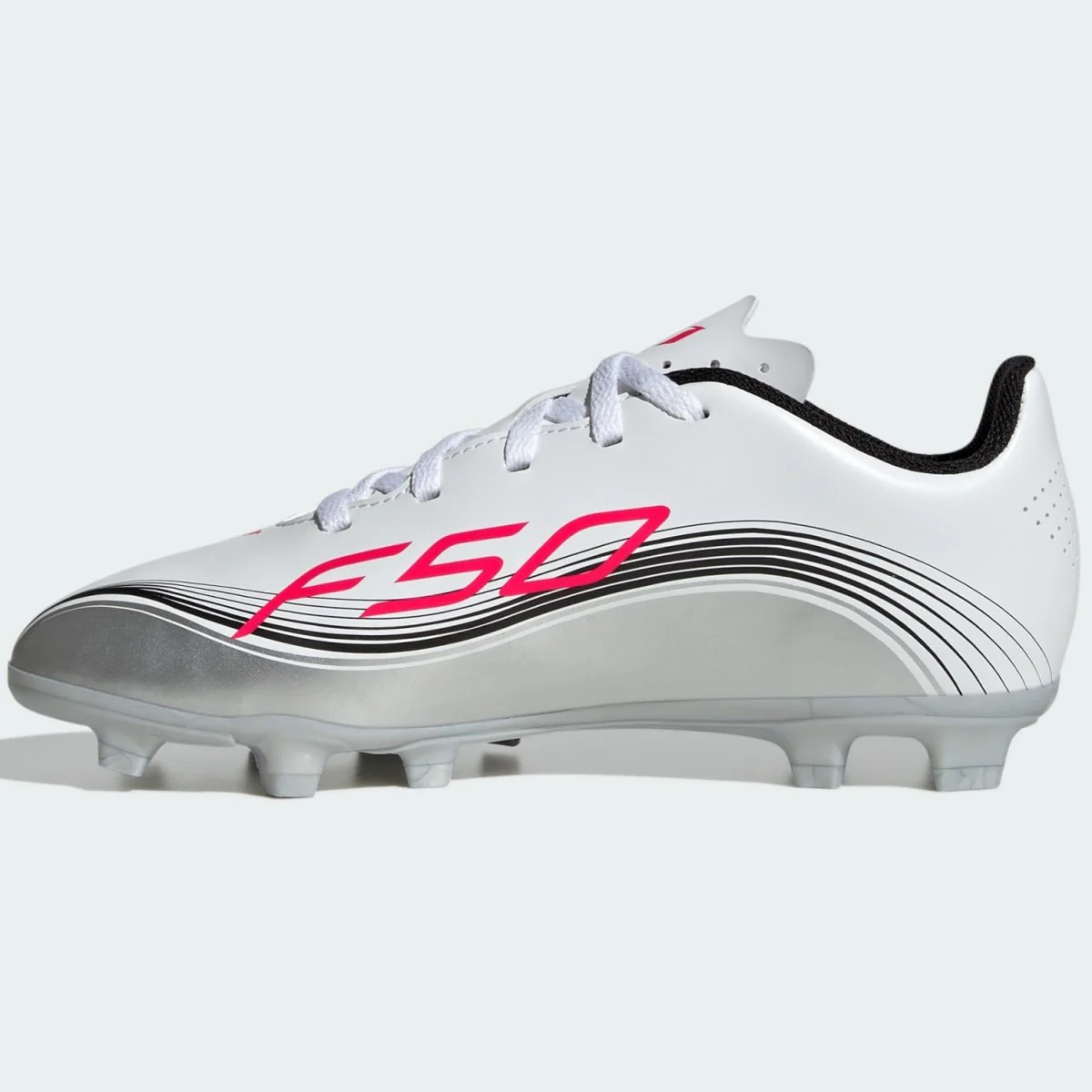 Adidas F50 Messi Club Firm Ground Football Boots Kid's (White Red JP7457) - Image 2