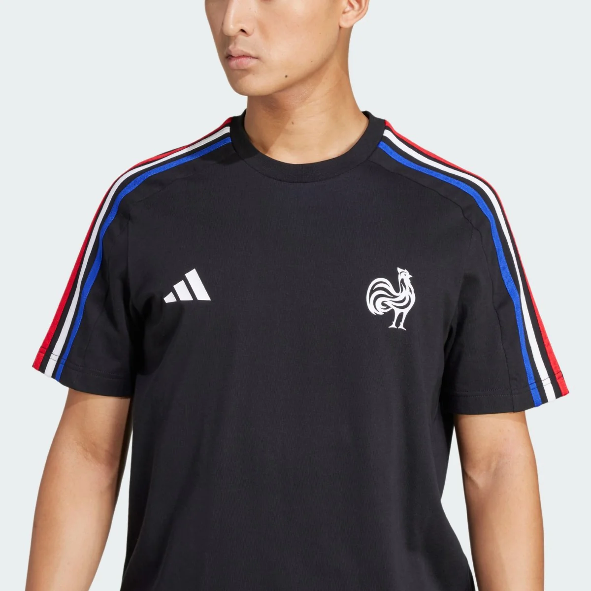 Adidas France Rugby Essentials 3 Striped T-Shirt Men's (Black JD4187) - Image 2