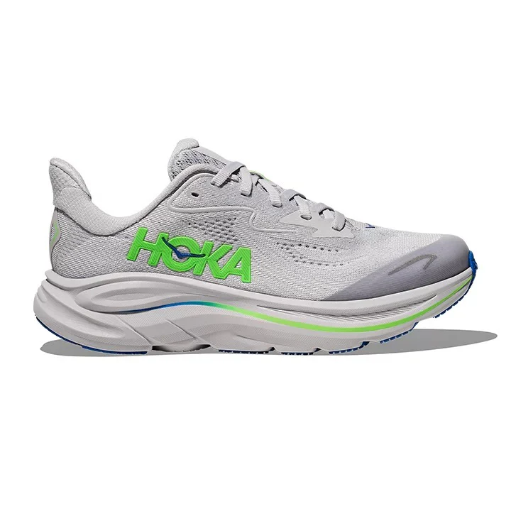Hoka Clifton 10 Running Shoes Kid's (Ash Grey Neon Green)