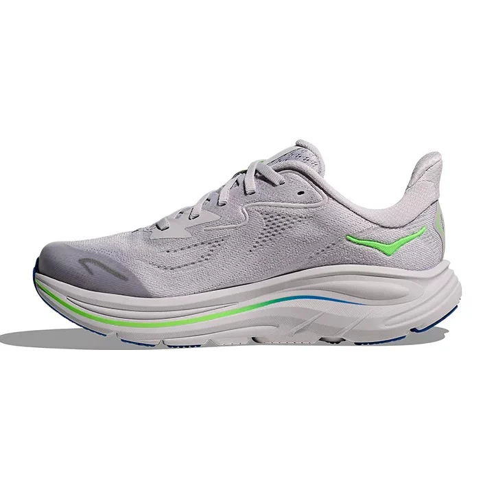 Hoka Clifton 10 Running Shoes Kid's (Ash Grey Neon Green) - Image 3