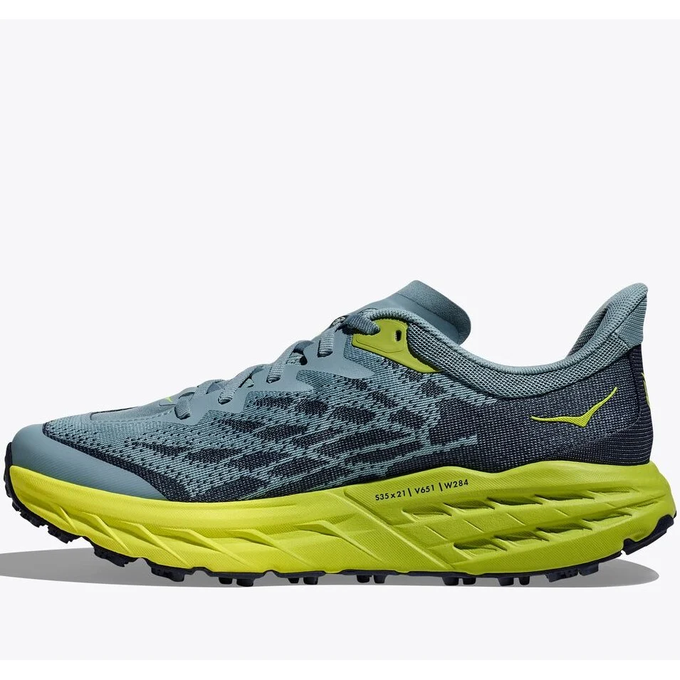 Hoka Speedgoat 5 Trail Shoes Men's (Stone Blue Dark Citron) - Image 5