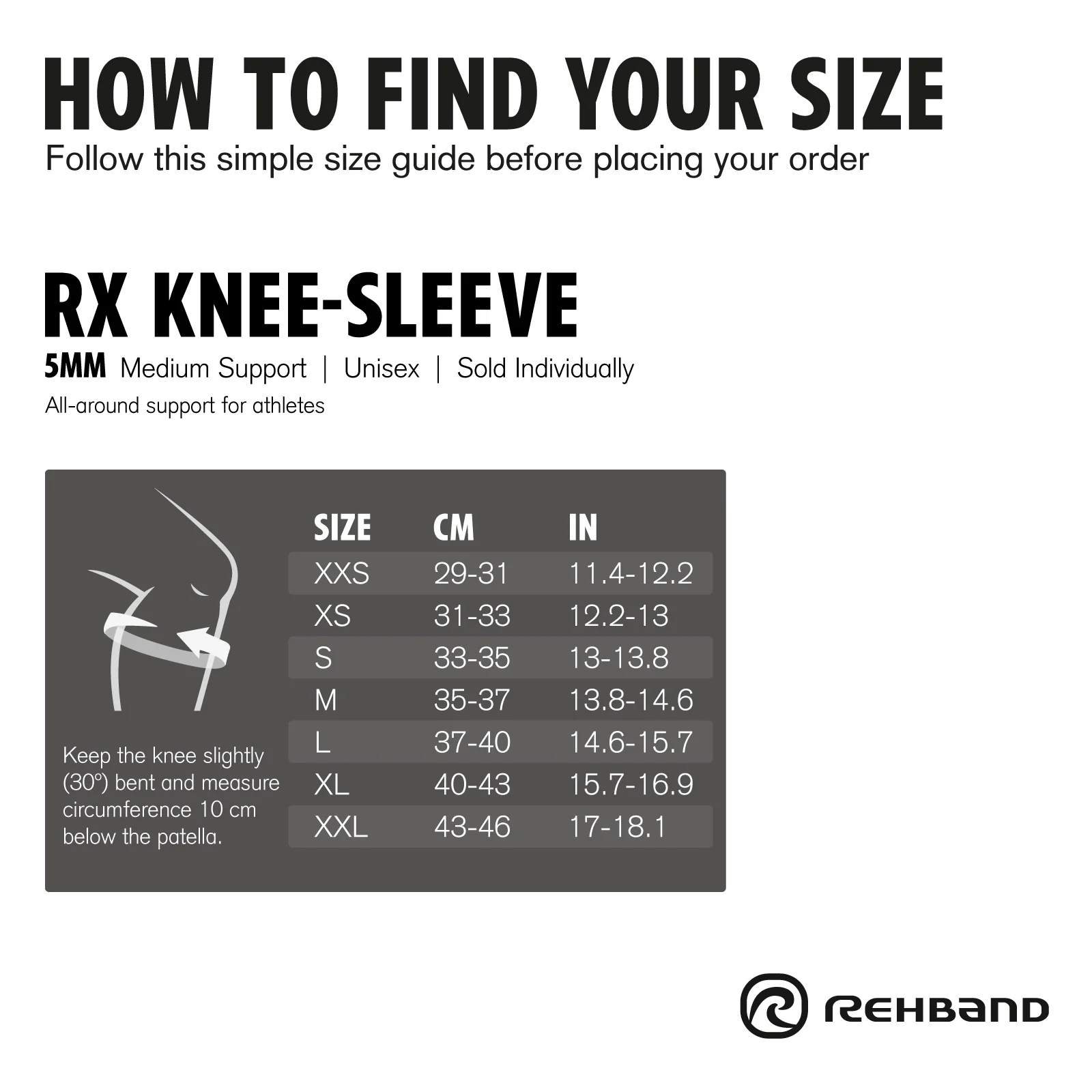 Rehband RX Knee Sleeve 5mm (Black White) - Image 5