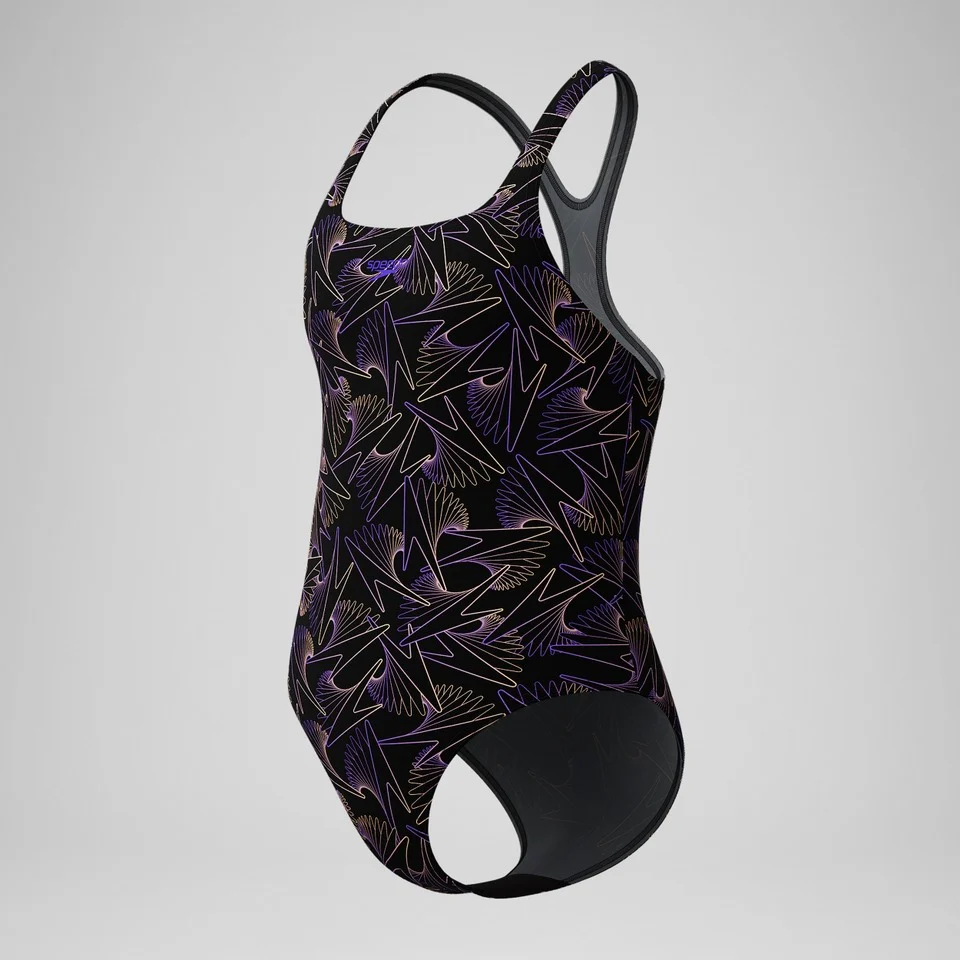 Speedo Hyperboom Medalist Allover Swimsuit Girl's (Black Purple)