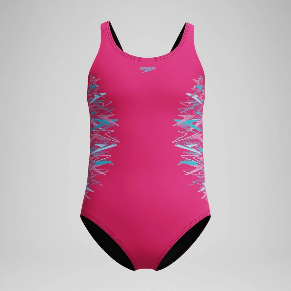 Speedo Placement Muscleback Swimsuit Girl's (Pink Blue)