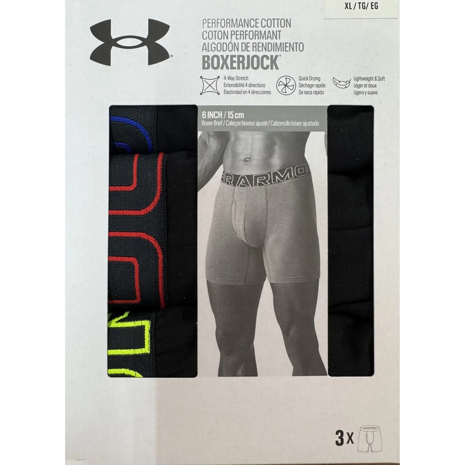 Under Armour Performance Cotton 6" Boxers (3 Pack) - Image 2