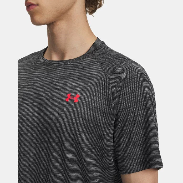 Under Armour Tech Textured T-Shirt Men's (Black Racer Red 002) - Image 2