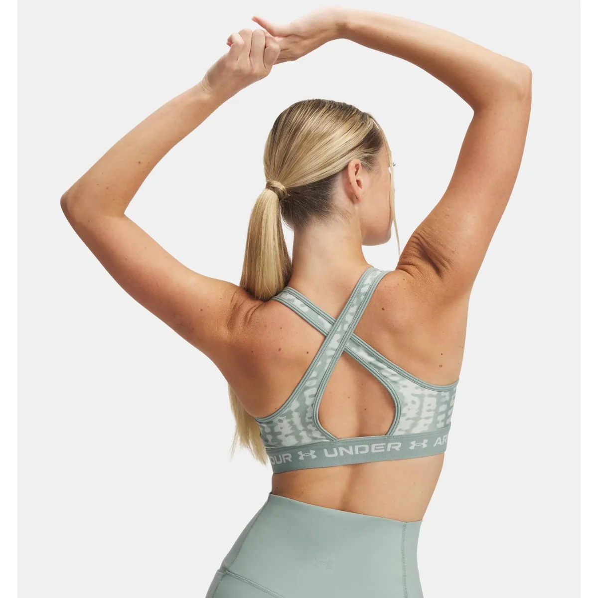 Under Armour Crossback Mid Printed Sports Bra Women's (Green 348) - Image 2